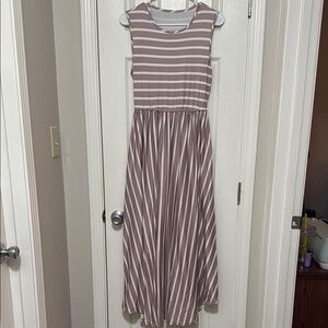 SHEIN Brown and White Striped Sleeveless Dress